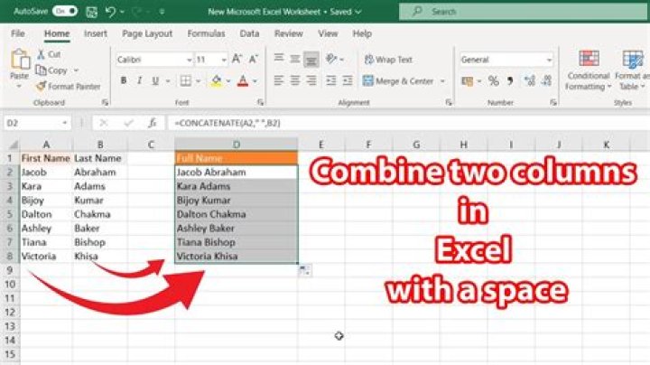 How do I combine two column names in Excel?
