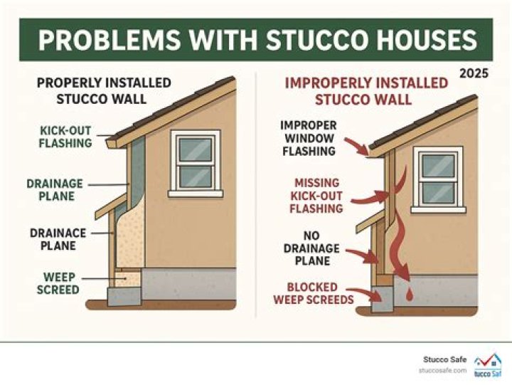 What happens when water gets behind stucco?